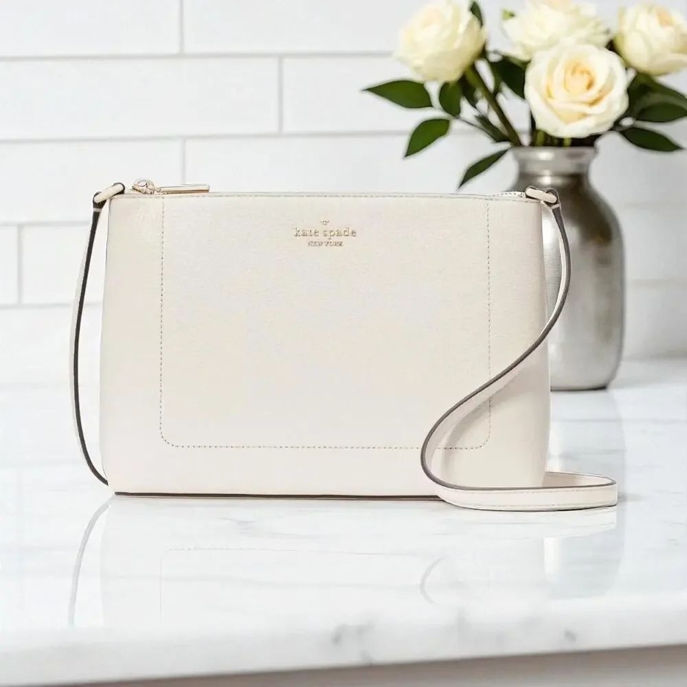 Kate Spade Leila Crossbody Purse in Parchment White Pebbled Leather KG464